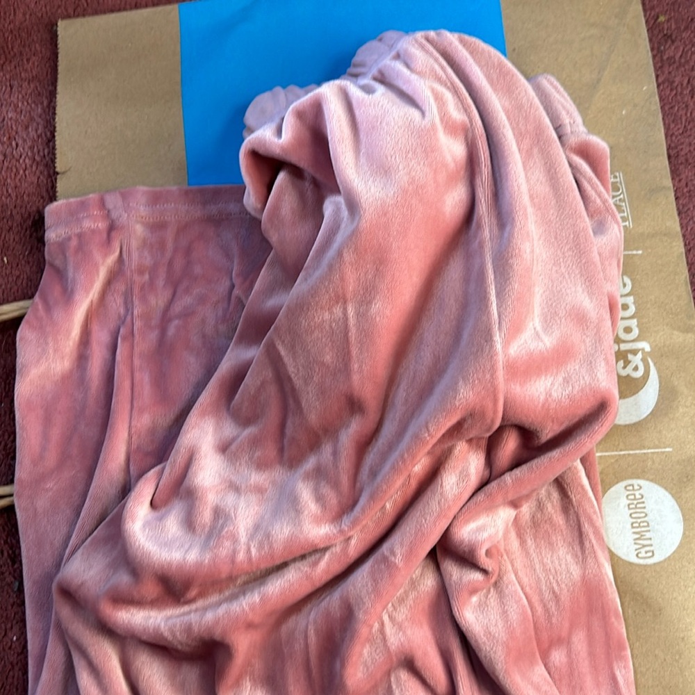 A girls wide leg sweat pants; velvet material